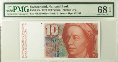 《艾美收藏》第220期-11.16周日外币畅拍场 - 瑞士10法郎 PMG68E 1979年首发年a版 二代老壳子 双尾99