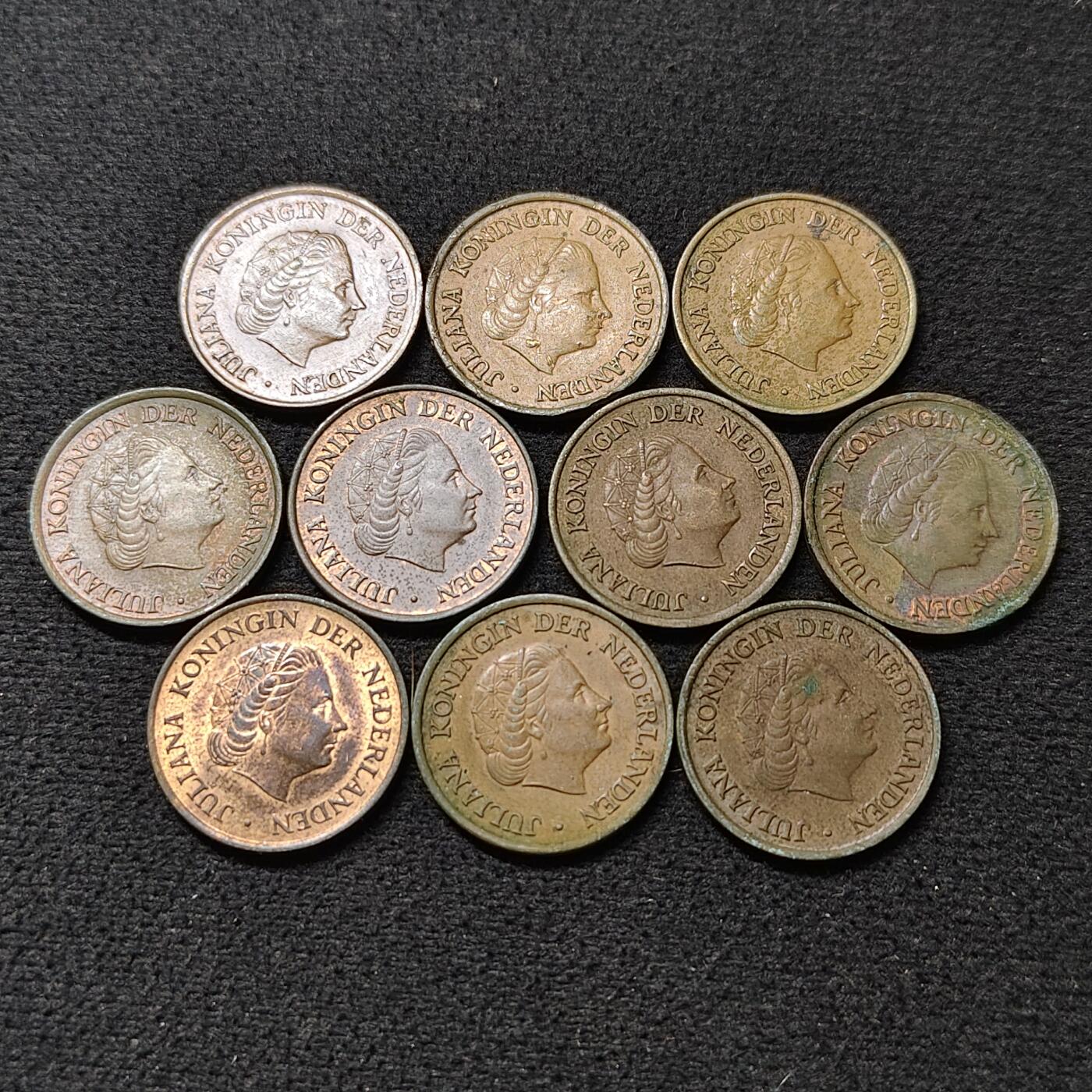 【全场包邮】纯粹捡漏拍478场（免费代拍第15场） 荷兰各年份朱莉安娜女王5分铜币10枚一组