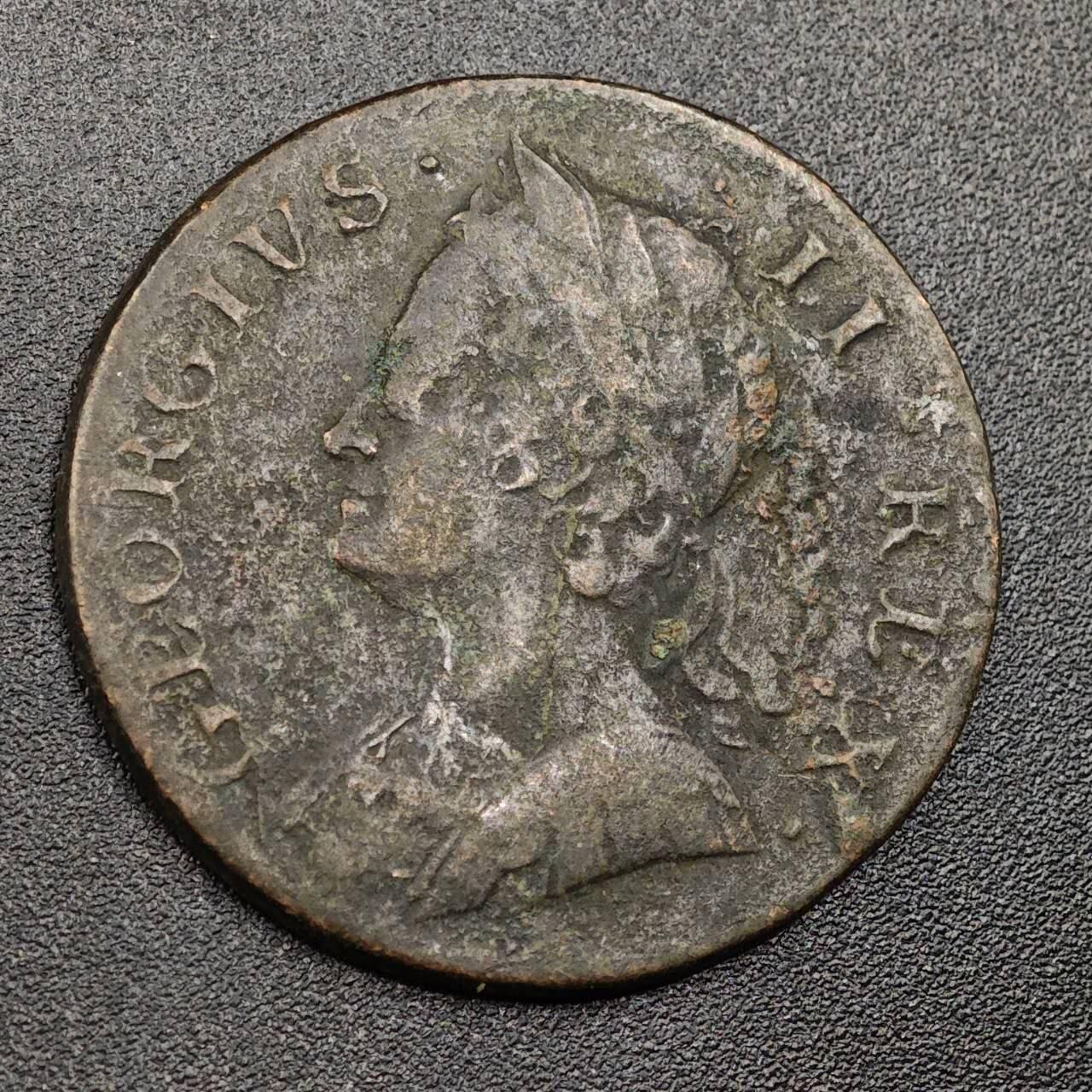 【淘币小摊】限时拍第七百九十七拍  老铜币场  满百包邮可预留两周  周一统一发货  英国1749年乔治二世半便士铜币