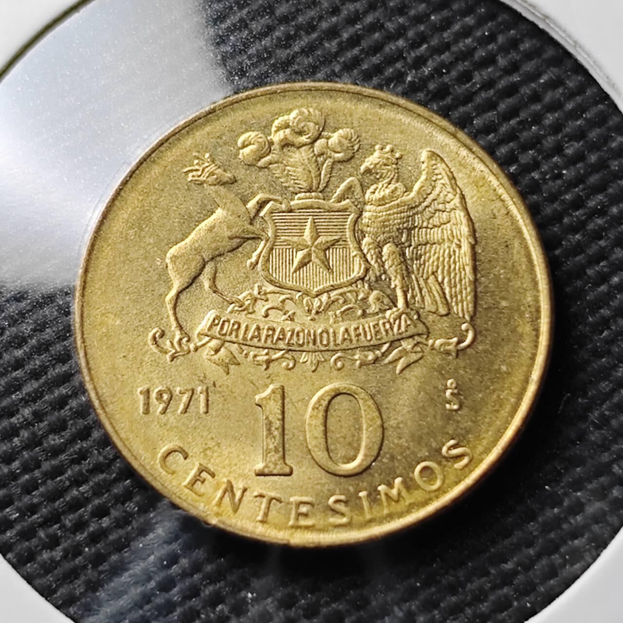 KK钱币收藏小铺  第371场  2月预留时间 周末发货  1971智利10分铜币 好品