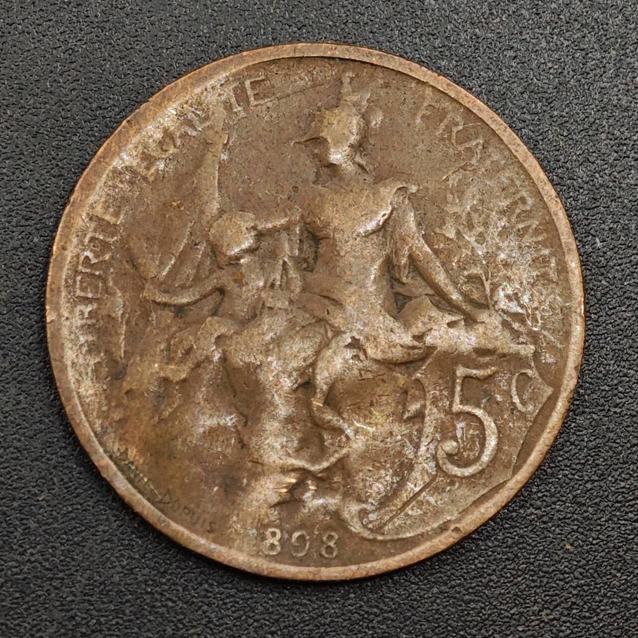 【淘币小摊】限时拍第七百九十七拍  老铜币场  满百包邮可预留两周  周一统一发货  法国1898年5分铜币