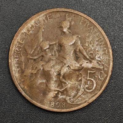 【淘币小摊】限时拍第七百九十七拍  老铜币场  满百包邮可预留两周  周一统一发货  - 法国1898年5分铜币