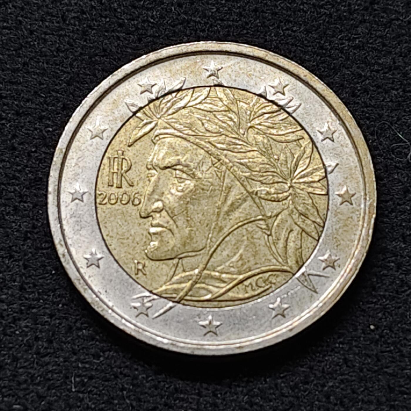 【全场包邮】纯粹捡漏拍478场（免费代拍第15场） 意大利2006年2欧元但丁双色币