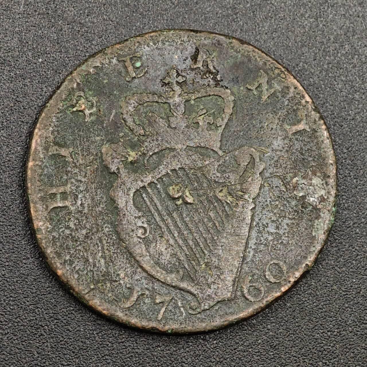 【淘币小摊】限时拍第七百九十七拍  老铜币场  满百包邮可预留两周  周一统一发货  爱尔兰1760年乔治二世半便士铜币