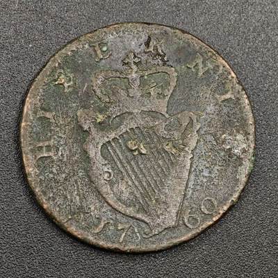 【淘币小摊】限时拍第七百九十七拍  老铜币场  满百包邮可预留两周  周一统一发货  - 爱尔兰1760年乔治二世半便士铜币