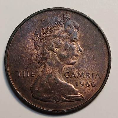 布加迪🐬～世界钱币(上海)🌾第 259 期 /  各国套币和散币 - 冈比亚🇬🇲 1966年 1便士