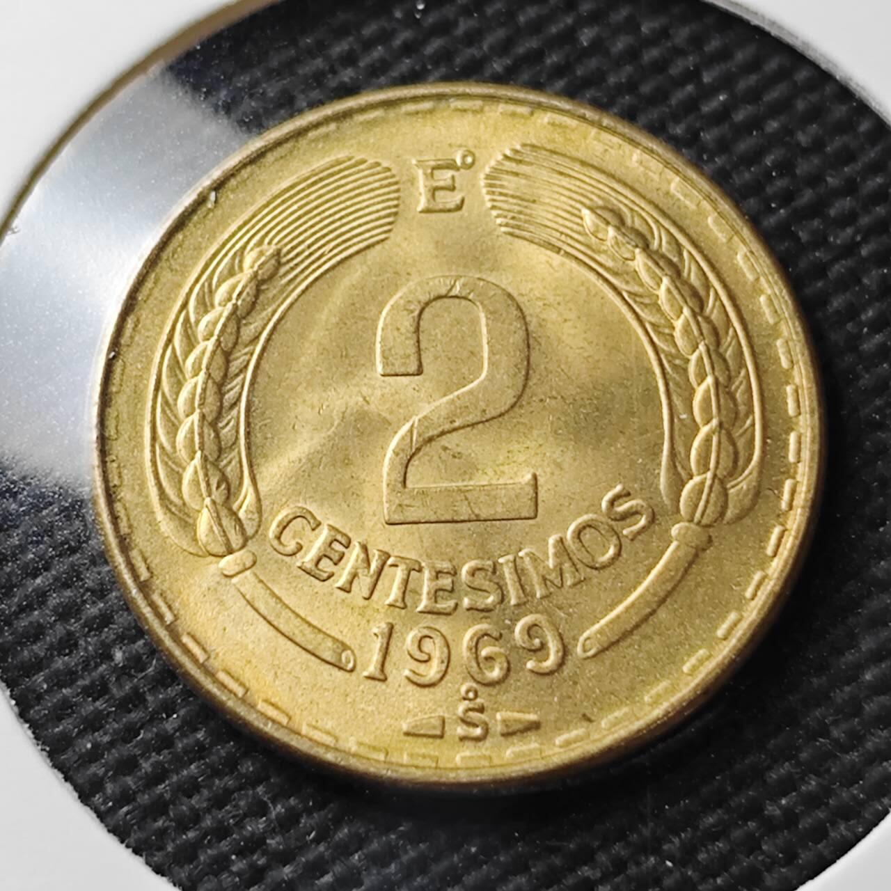 KK钱币收藏小铺  第371场  2月预留时间 周末发货  1969智利2分铜币 好品