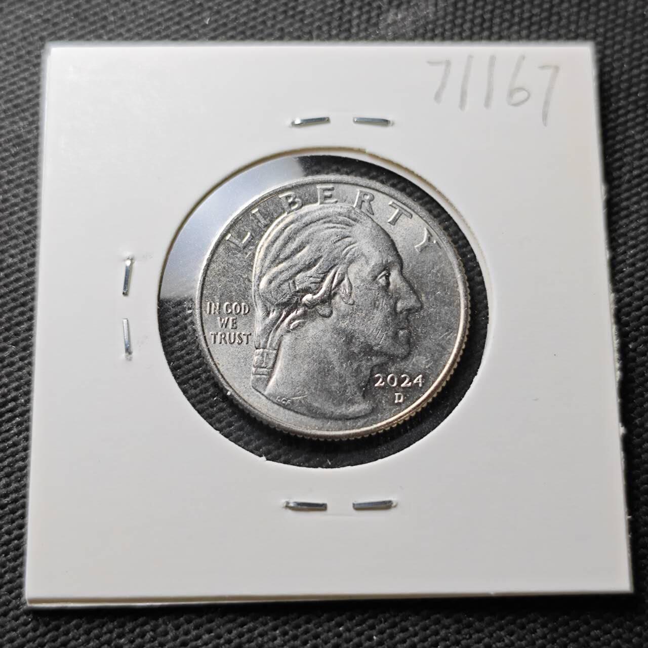 KK钱币收藏小铺  第371场  2月预留时间 周末发货  2024美国25分纪念币 好品