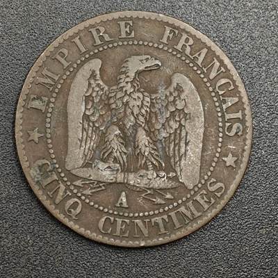 【淘币小摊】限时拍第七百九十七拍  老铜币场  满百包邮可预留两周  周一统一发货  - 法国1856年拿破仑三世5分铜币