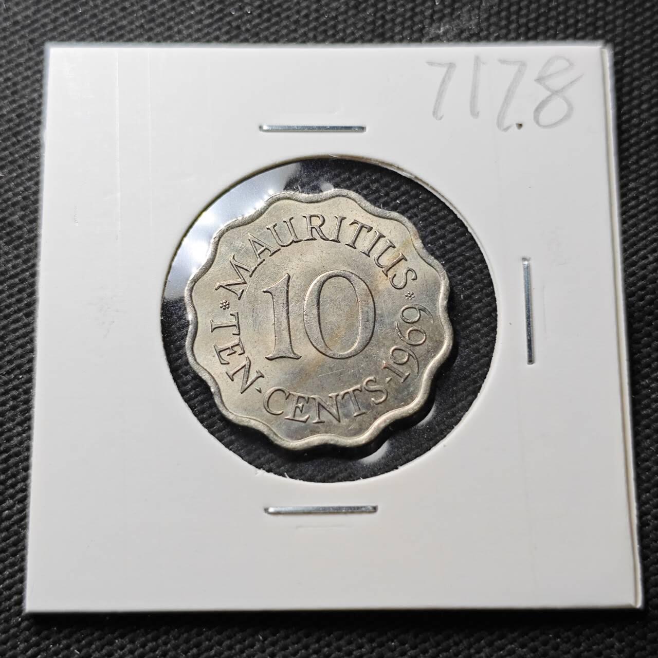 KK钱币收藏小铺  第371场  2月预留时间 周末发货  1969英属毛里求斯10分