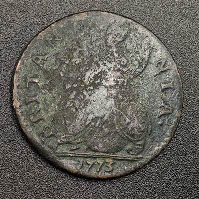 【淘币小摊】限时拍第七百九十七拍  老铜币场  满百包邮可预留两周  周一统一发货  - 英国1773年乔治三世半便士铜币