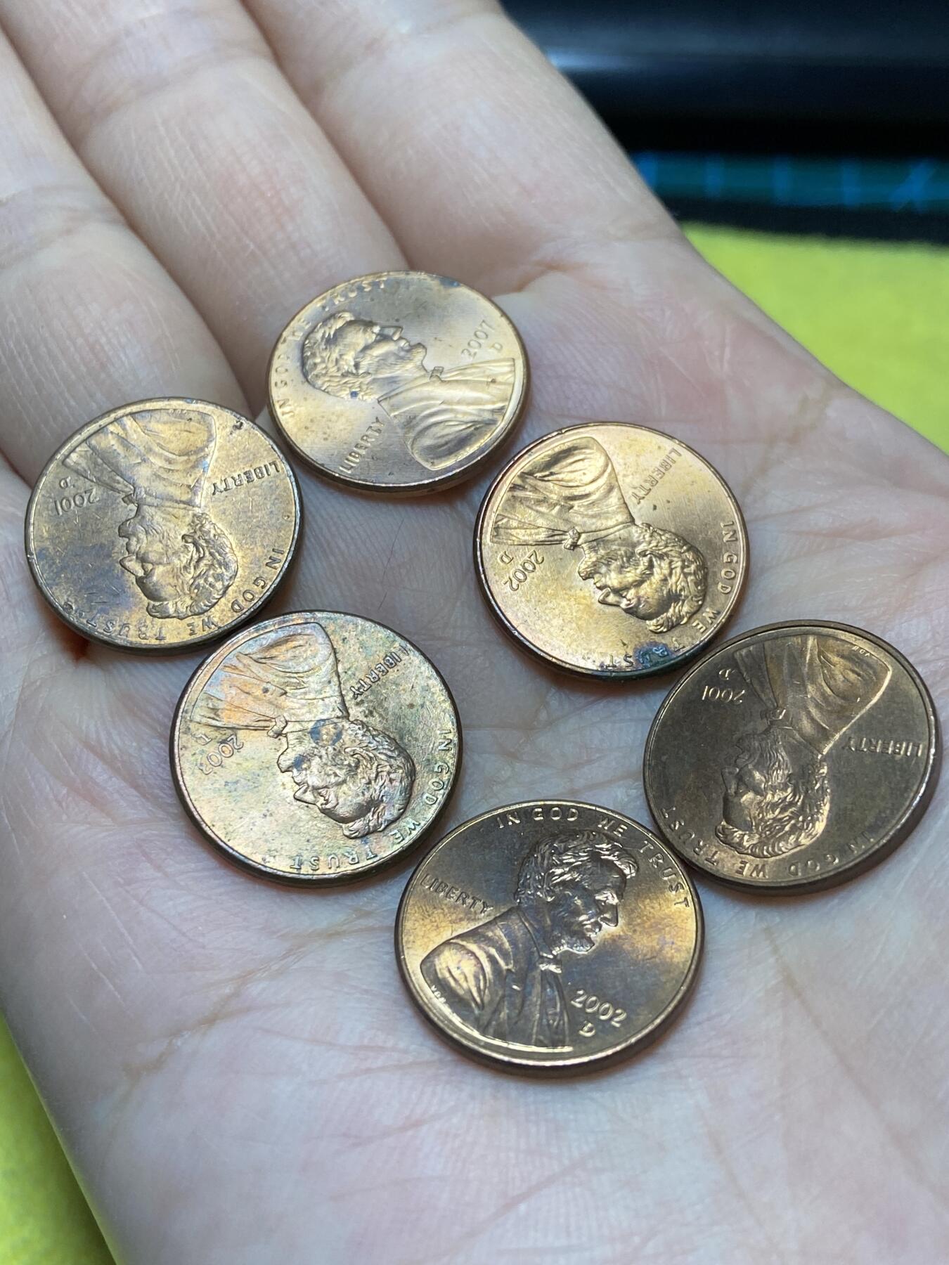 2025年第一百二十九场(总第一百五十五场）外国邮票、散币场(免佣金) 原光未流通–美国🇺🇸1分6枚：2001年02年03年07年(林肯1分第六版)