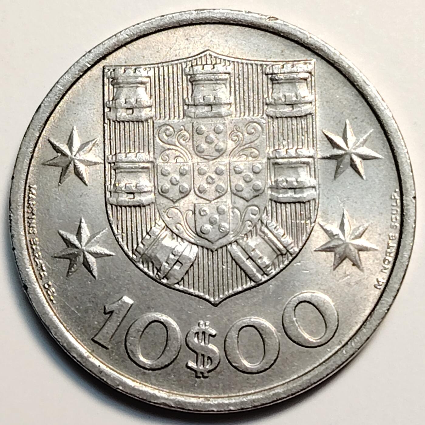 布加迪🐬～世界钱币(上海)🌾第 259 期 /  各国套币和散币 葡萄牙🇵🇹 1974年 10埃斯库多 原光好品