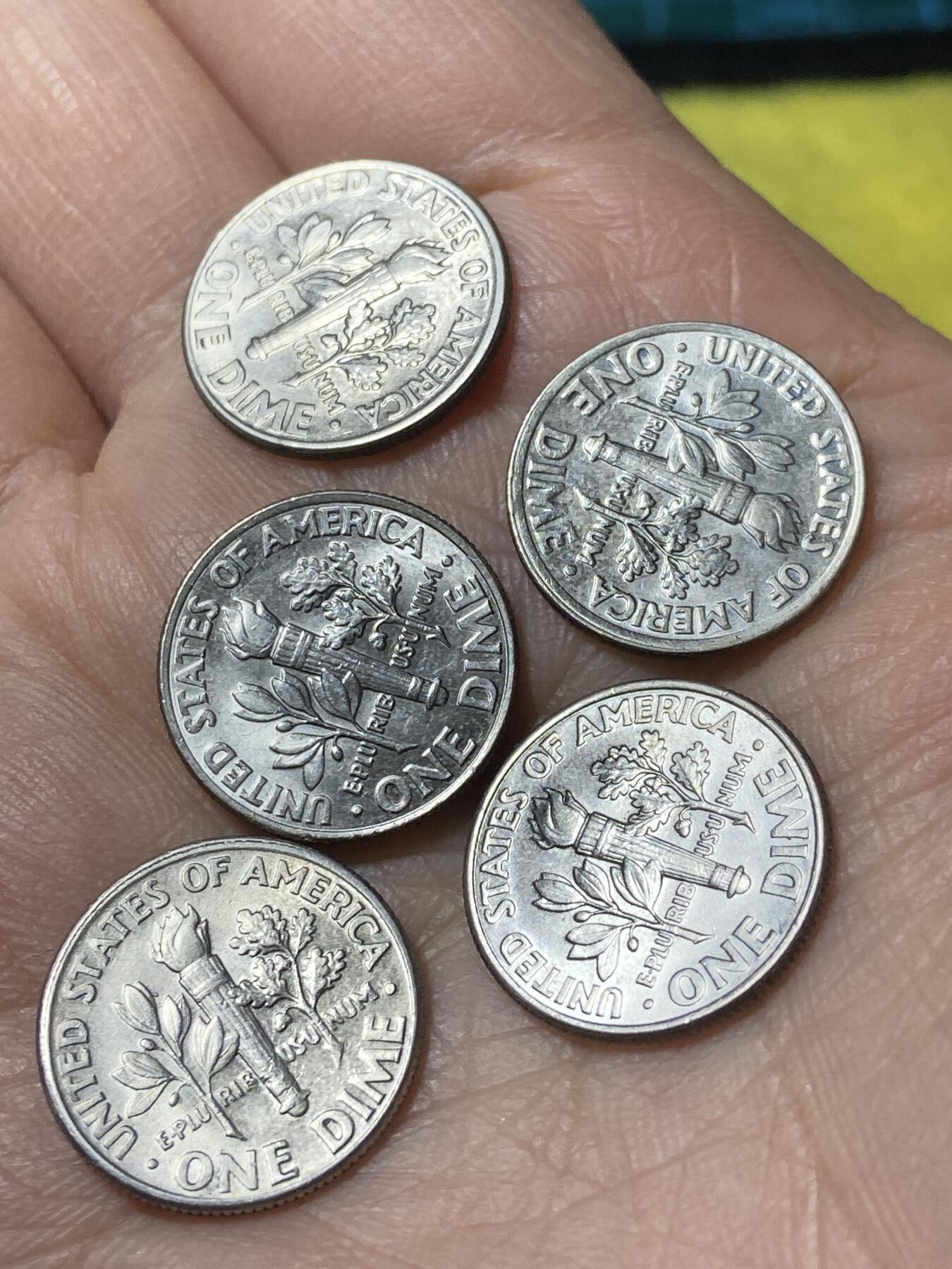 2025年第一百二十九场(总第一百五十五场）外国邮票、散币场(免佣金) 美国🇺🇸1角5枚：1993年94年95年2003年06年(罗斯福1角第二版)