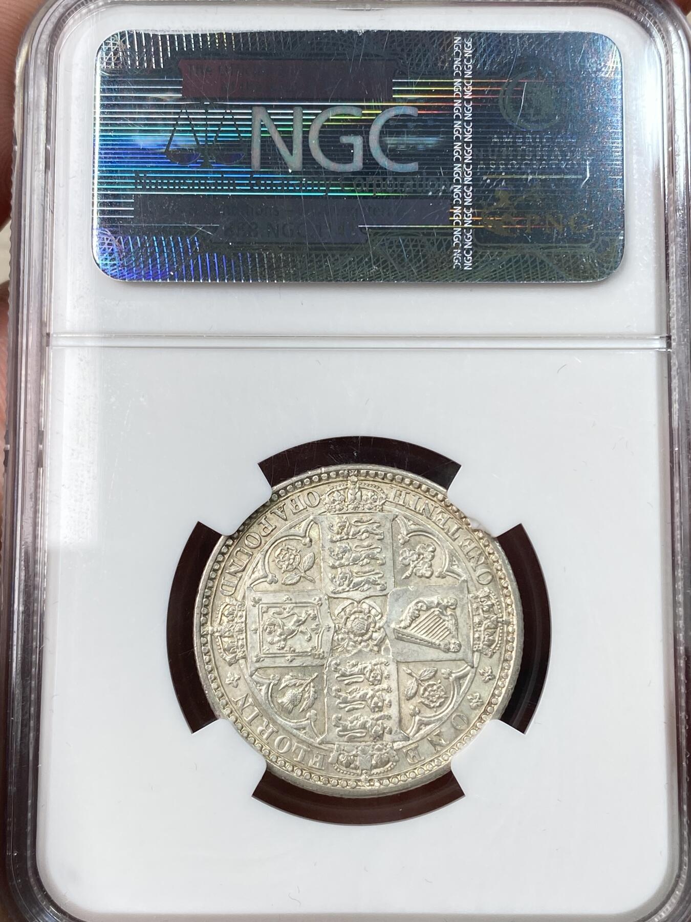 万国钱币拍卖第055期 NGC MS63 1849年英国维多利亚女王无神弗洛林 粉光深打极美 NGC老盒