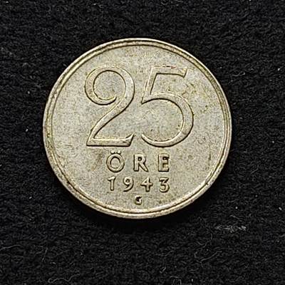 【全场包邮】纯粹捡漏拍478场（免费代拍第15场） - 瑞典1943年25欧尔银币