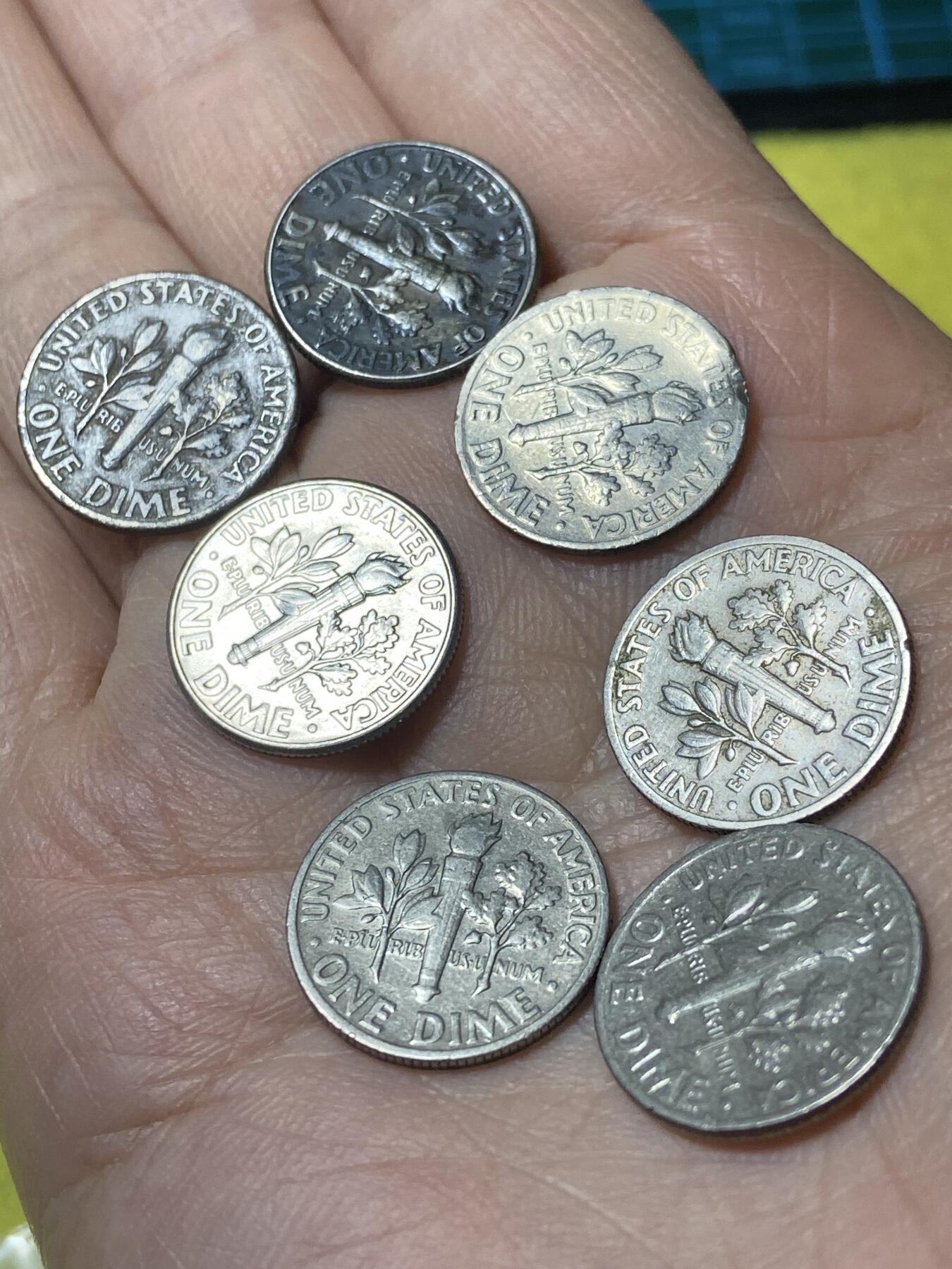 2025年第一百二十九场(总第一百五十五场）外国邮票、散币场(免佣金) 美国🇺🇸1角7枚：1968年67年70年72年97年98年(罗斯福1角第二版)