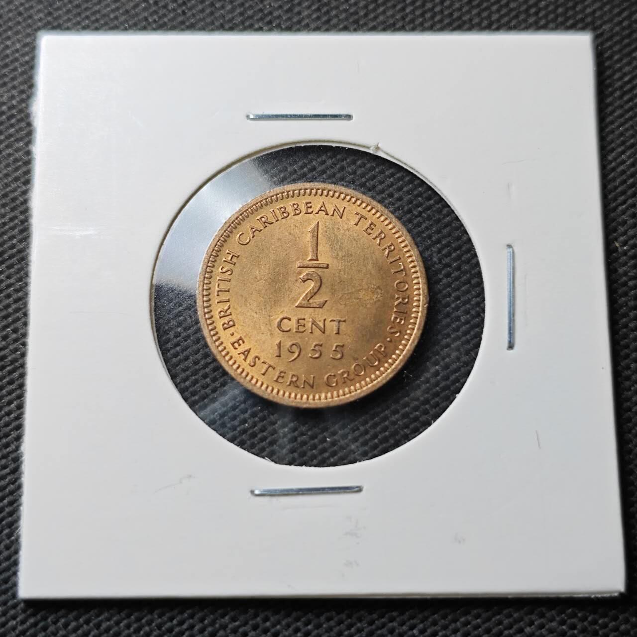 KK钱币收藏小铺  第371场  2月预留时间 周末发货  1955英属加勒比1/2铜币 好品