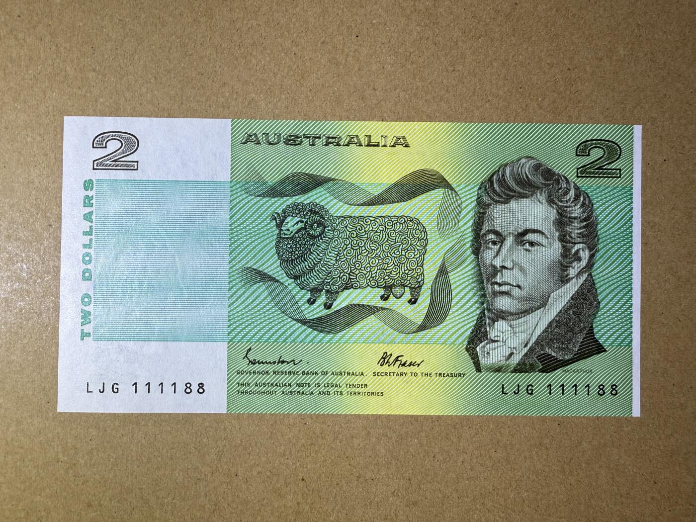 《艾美收藏》第220期-11.16周日外币畅拍场 澳大利亚2元 UNC 号码不错 111188