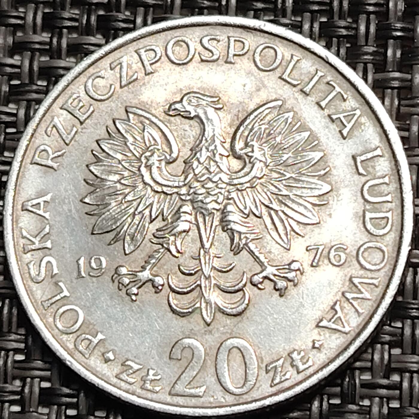 布加迪🐬～世界钱币(上海)🌾第 259 期 /  各国套币和散币 波兰🇵🇱 1976年 20兹罗提 诺沃特科纪念币 29mm