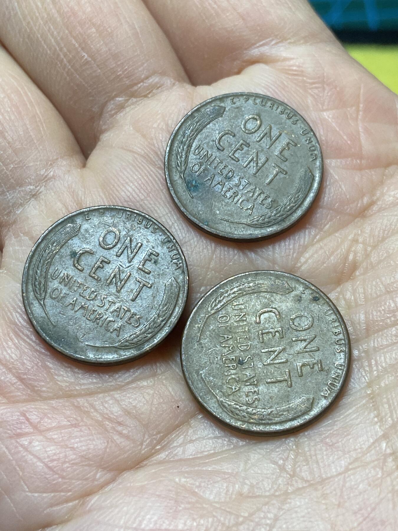 2025年第一百二十九场(总第一百五十五场）外国邮票、散币场(免佣金) 美国🇺🇸1分3枚：1945年46年(林肯一分第三版，麦穗一分)