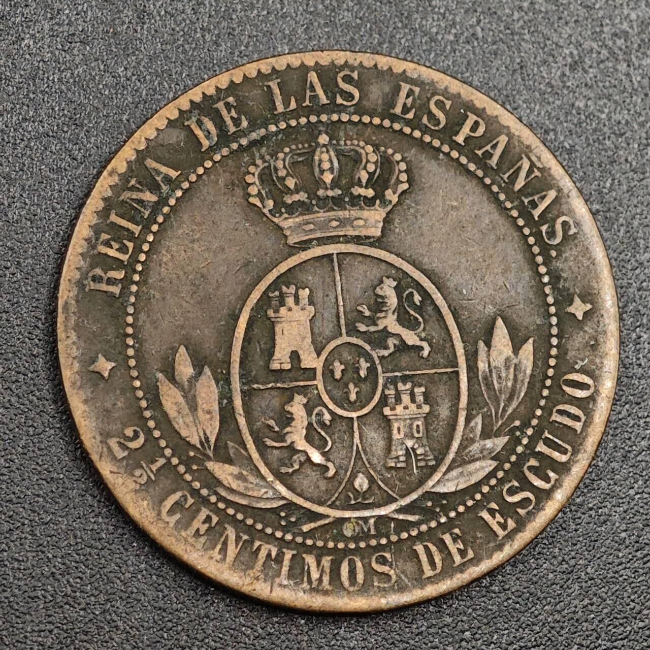 【淘币小摊】限时拍第七百九十七拍  老铜币场  满百包邮可预留两周  周一统一发货  西班牙1868年伊莎贝拉二世2.5分铜币