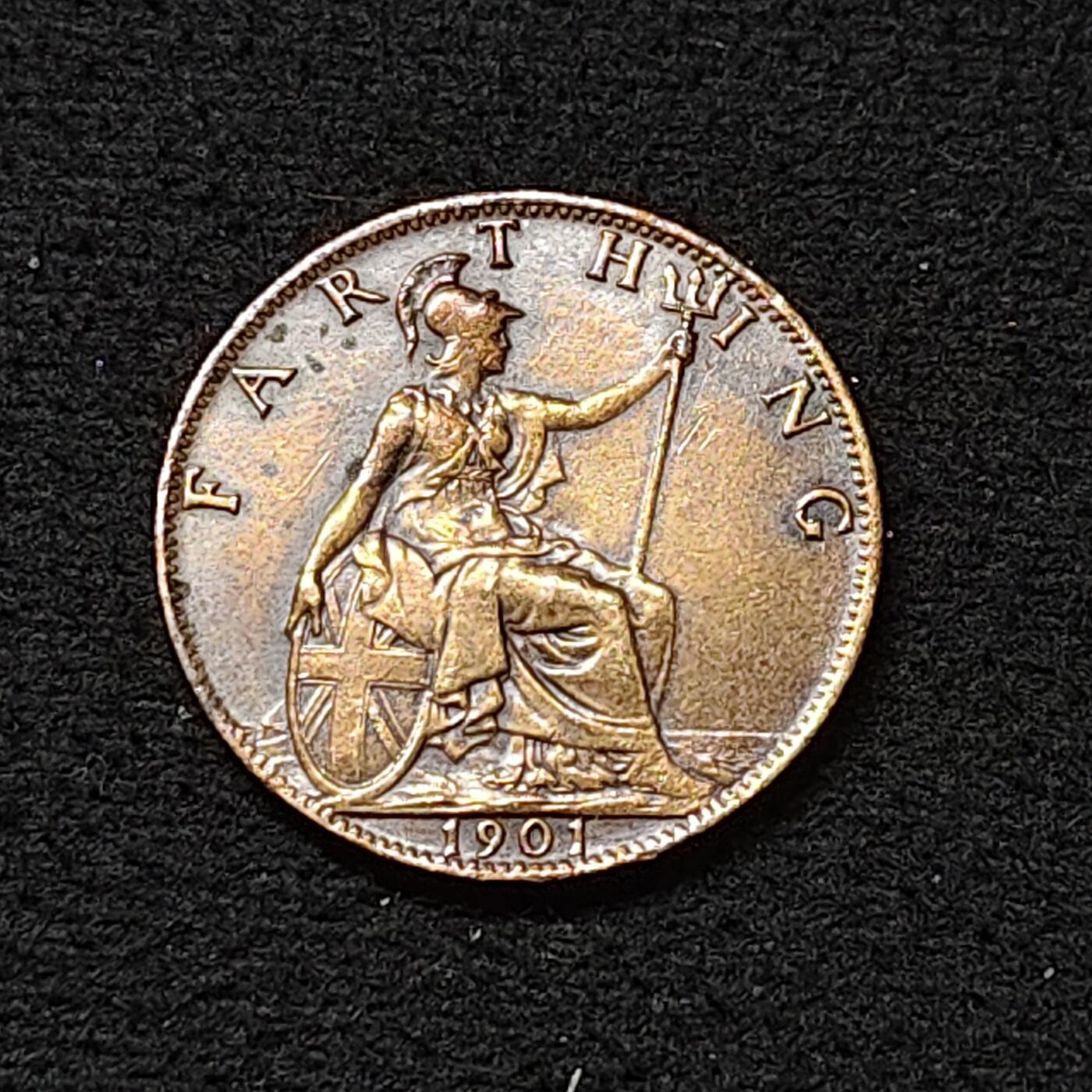 【全场包邮】纯粹捡漏拍478场（免费代拍第15场） 英国1901年披纱维多利亚女王1法新铜币