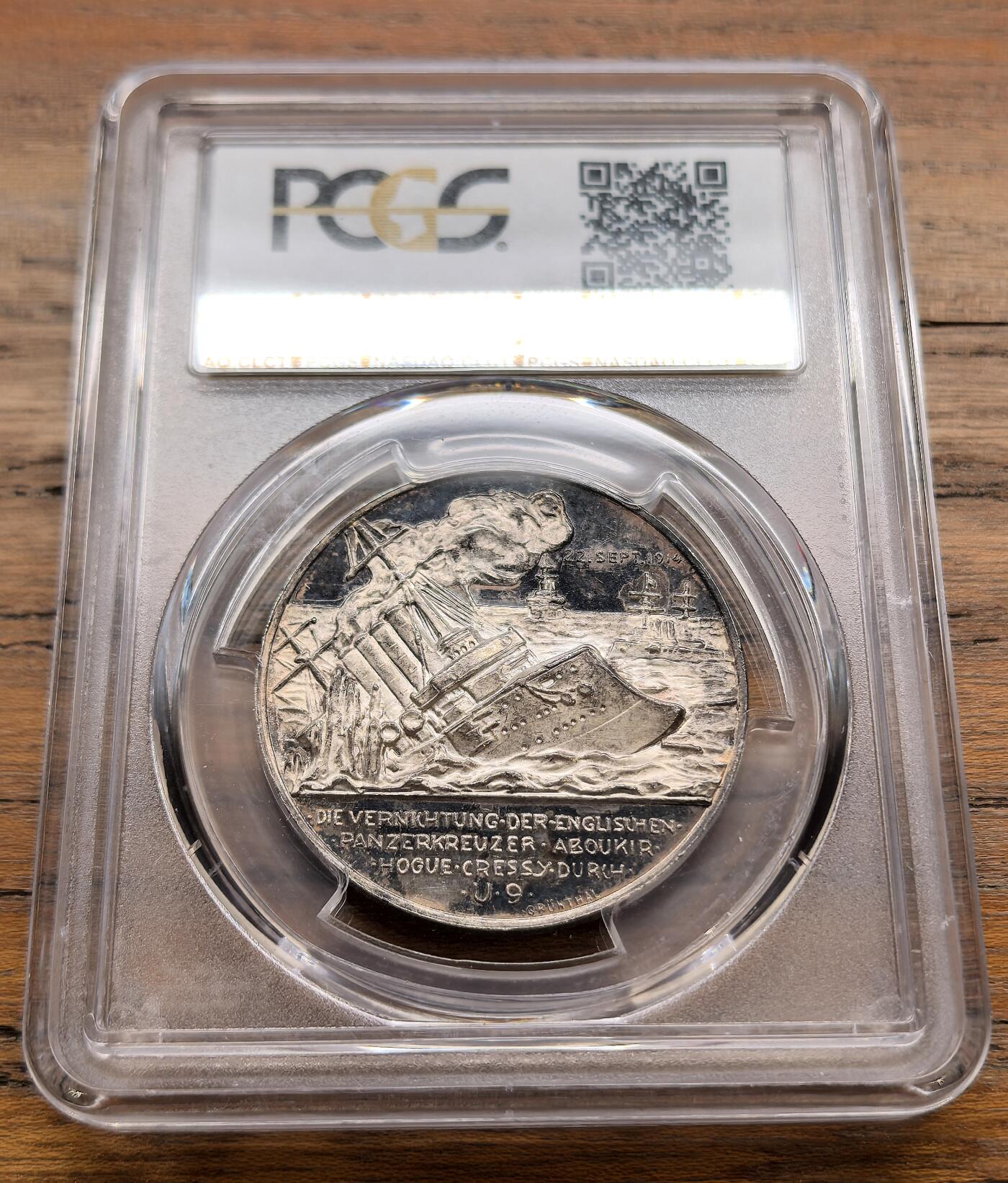 泉海漫舟·凡希社世界钱币微拍第三百十四期 1914德国一战海战英雄奥拓·魏迪根纪念银章PCGS-SP63