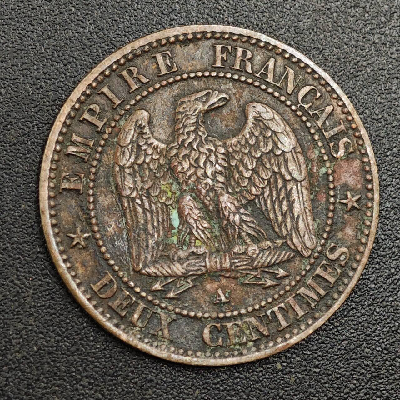 【淘币小摊】限时拍第七百九十七拍  老铜币场  满百包邮可预留两周  周一统一发货  法国1861面拿破仑三世2分铜币好品