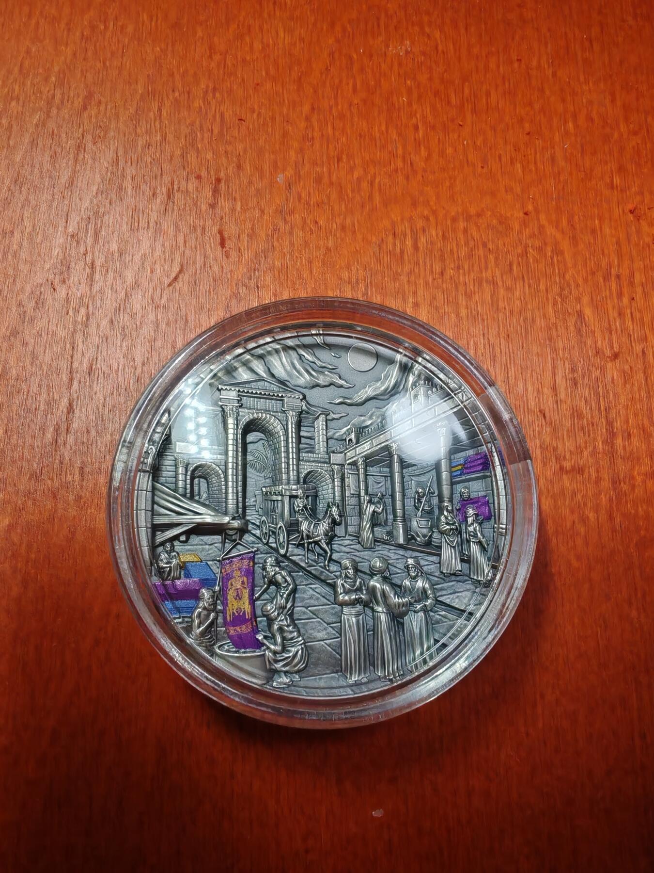 长老汇蛇年精选第七十三场拍卖 2022帕劳失落的文明之腓尼基10元彩色高浮雕仿古银币，2盎司999银，盒证全，555枚