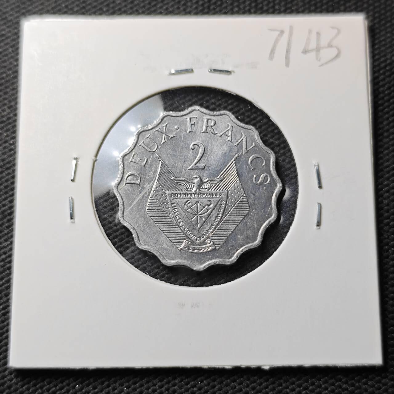 KK钱币收藏小铺  第371场  2月预留时间 周末发货  卢旺达2法郎