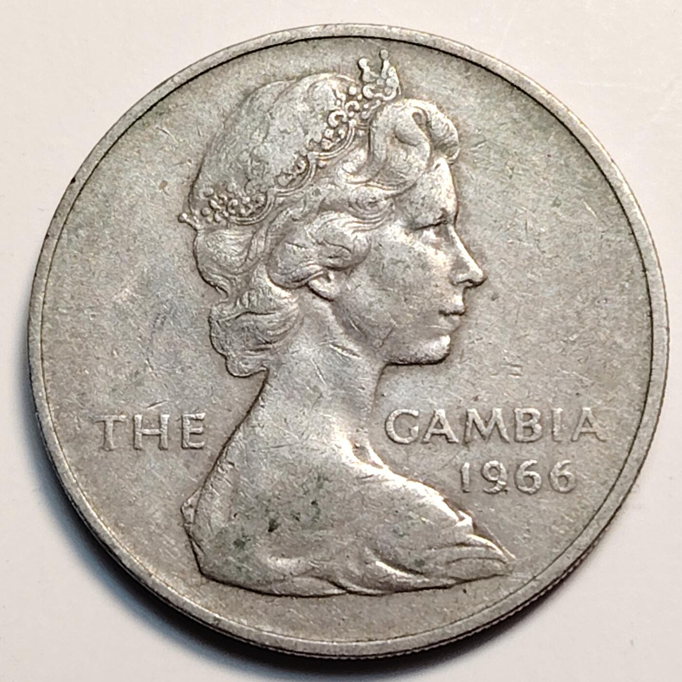 布加迪🐬～世界钱币(上海)🌾第 259 期 /  各国套币和散币 冈比亚🇬🇲 1966年 2先令