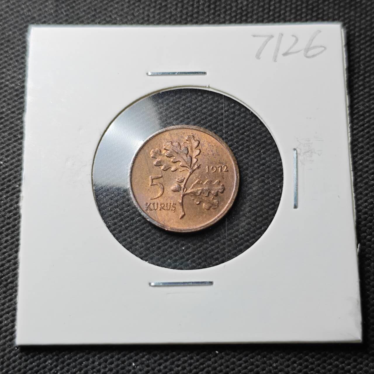 KK钱币收藏小铺  第371场  2月预留时间 周末发货  土耳其5库鲁铜币 好品