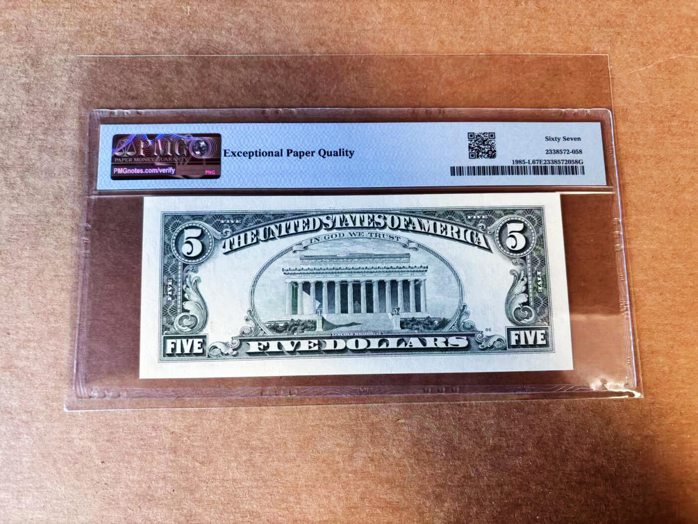 【Blue Auction】世界纸币精拍第751期——18级TOP拍卖/信誉/品质/专业/高效💫 美国 1995年5美金  PMG67EPQ