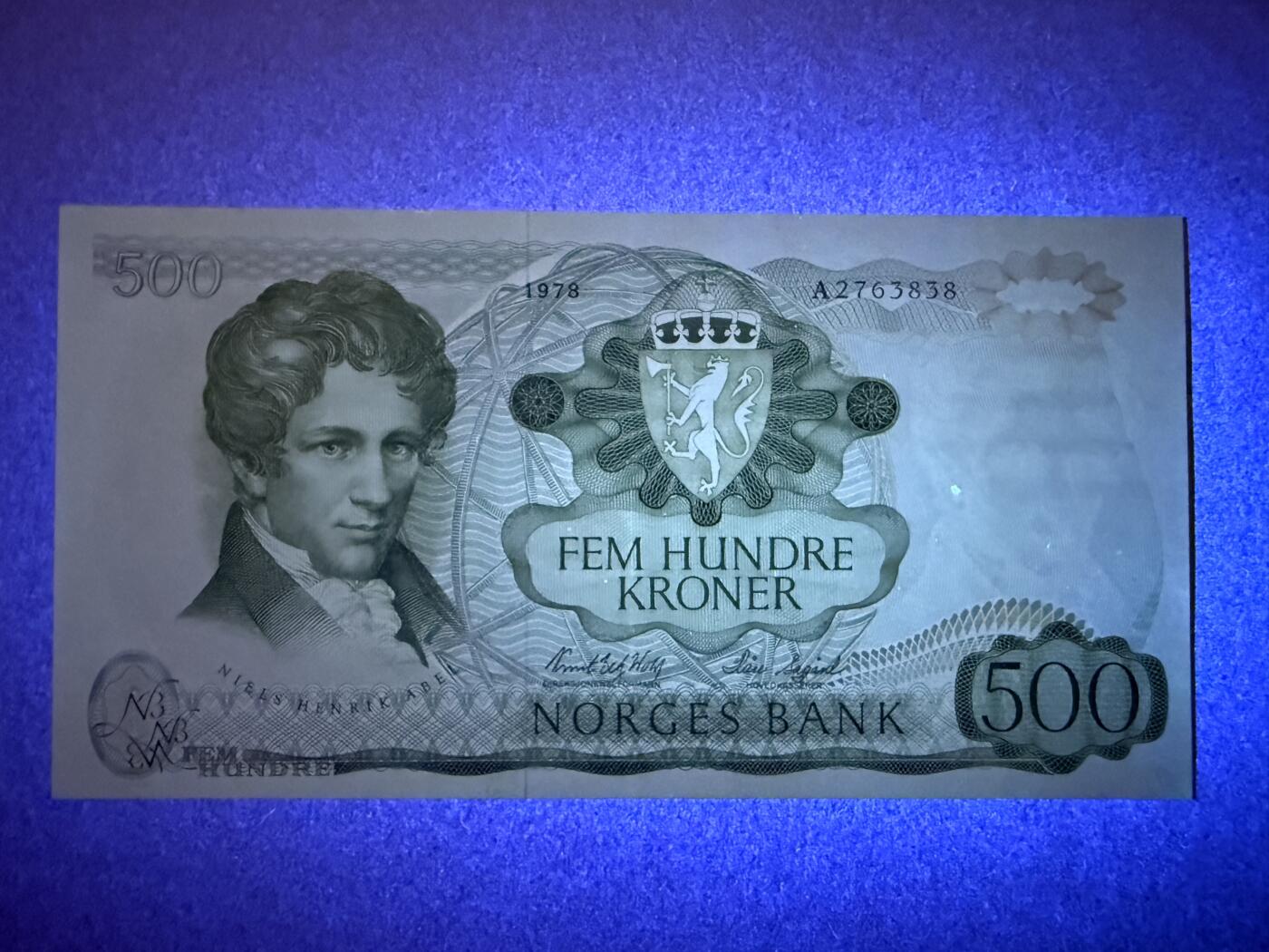 《艾美收藏》第220期-11.16周日外币畅拍场 挪威500克朗 AU 1978年 挪威数学家阿贝尔 中折 无4尾8