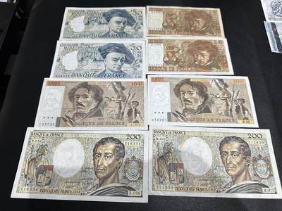 《外钞收藏家》第五百八十五期（精品场）（本平台长期征集拍品、欢迎藏友们联系合作） - 法国10-200法郎 8张一起 非全新 品相如图