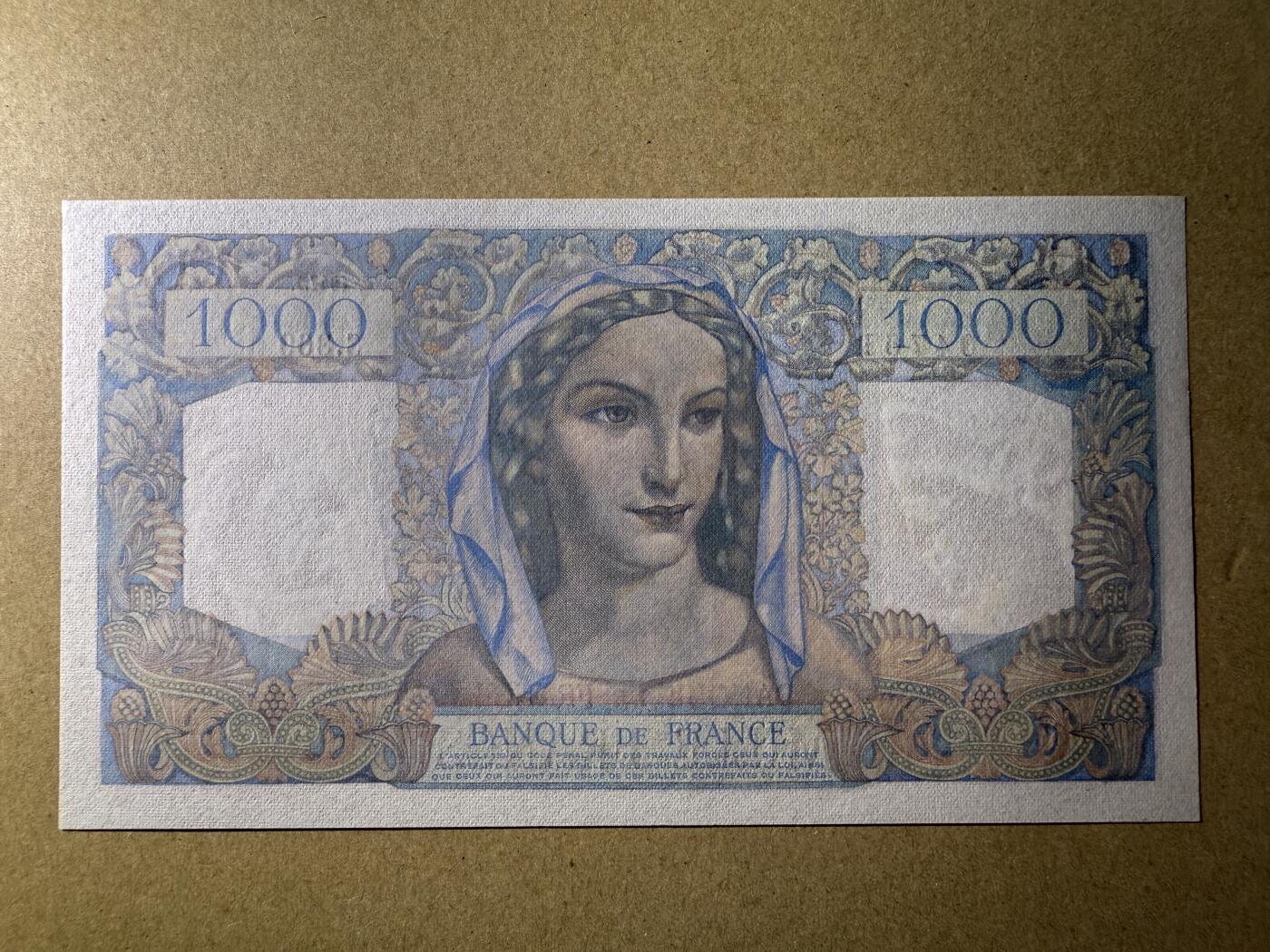 《艾美收藏》第220期-11.16周日外币畅拍场 法国1000法郎 UNC 1947年老版本