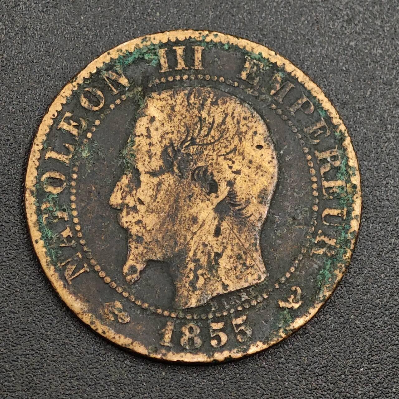 【淘币小摊】限时拍第七百九十七拍  老铜币场  满百包邮可预留两周  周一统一发货  法国1855年拿破仑三世5分铜币