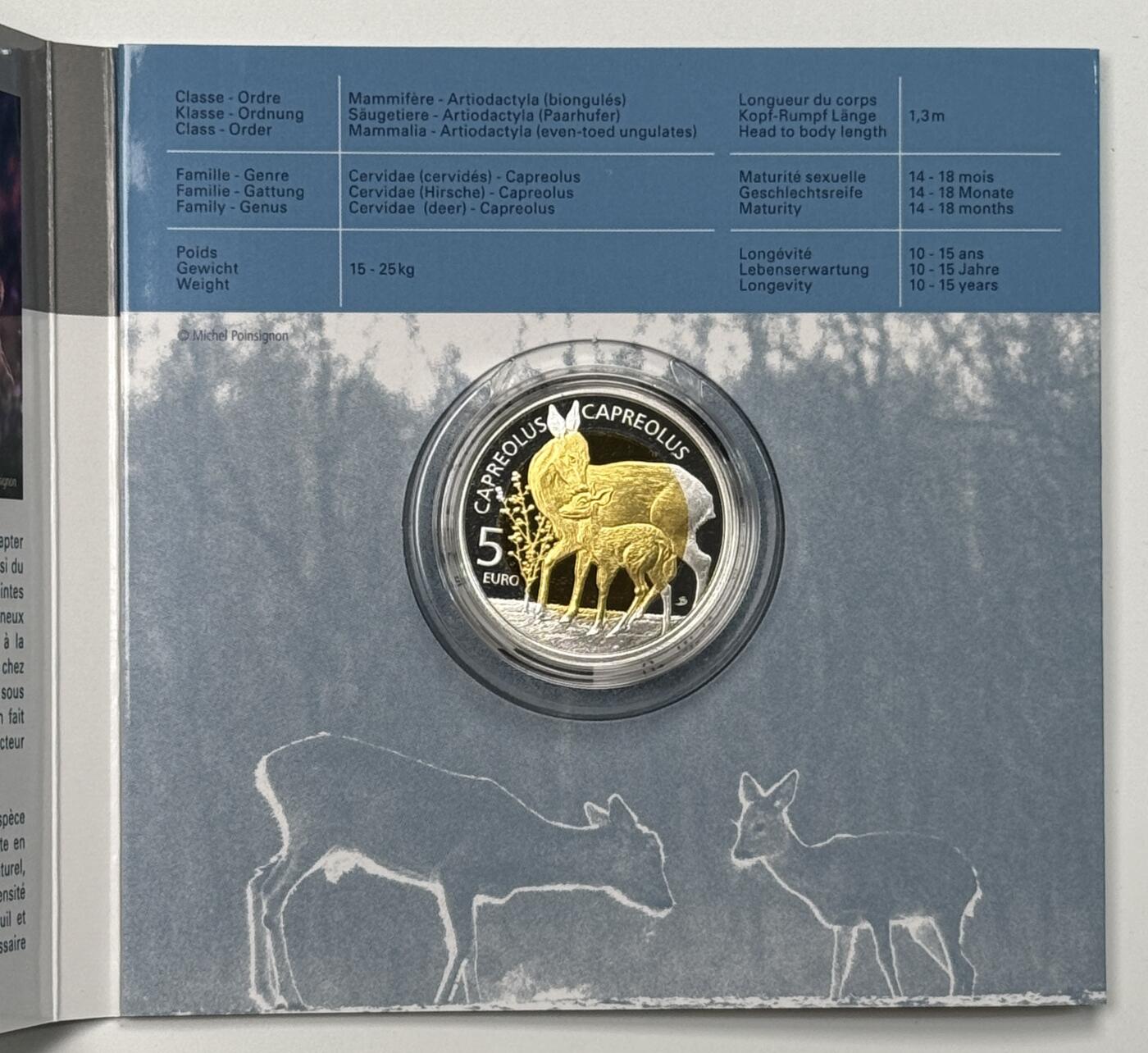 S&S Numismatic世界钱币-拍卖 第115期  卢森堡2025年 卢森堡动植物系列 – 狍子 5欧元925银+北欧金双色精制纪念币 官方卡币  发行量2000枚