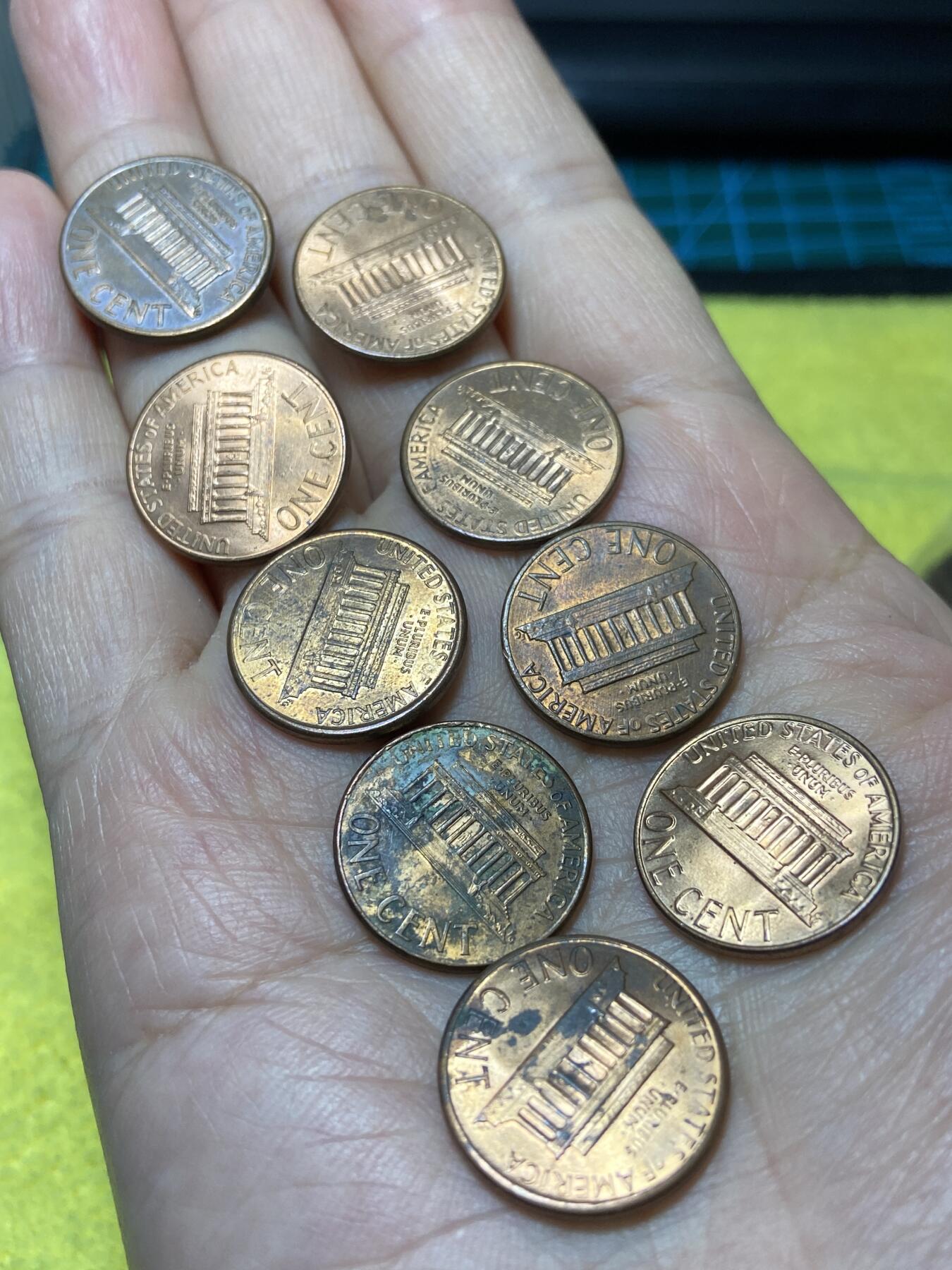 2025年第一百二十九场(总第一百五十五场）外国邮票、散币场(免佣金) 美国🇺🇸1分9枚：1983年85年86年89年92年93年98年2000年(林肯一分第六版，纪念堂一分)