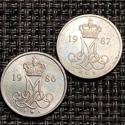 布加迪🐬～世界钱币(上海)🌾第 259 期 /  各国套币和散币 - 丹麦🇩🇰 1986/1987年 10奥尔 2枚