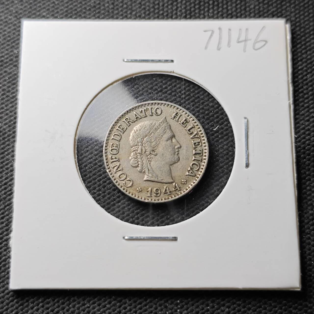 KK钱币收藏小铺  第371场  2月预留时间 周末发货  1944瑞士5分 早年份