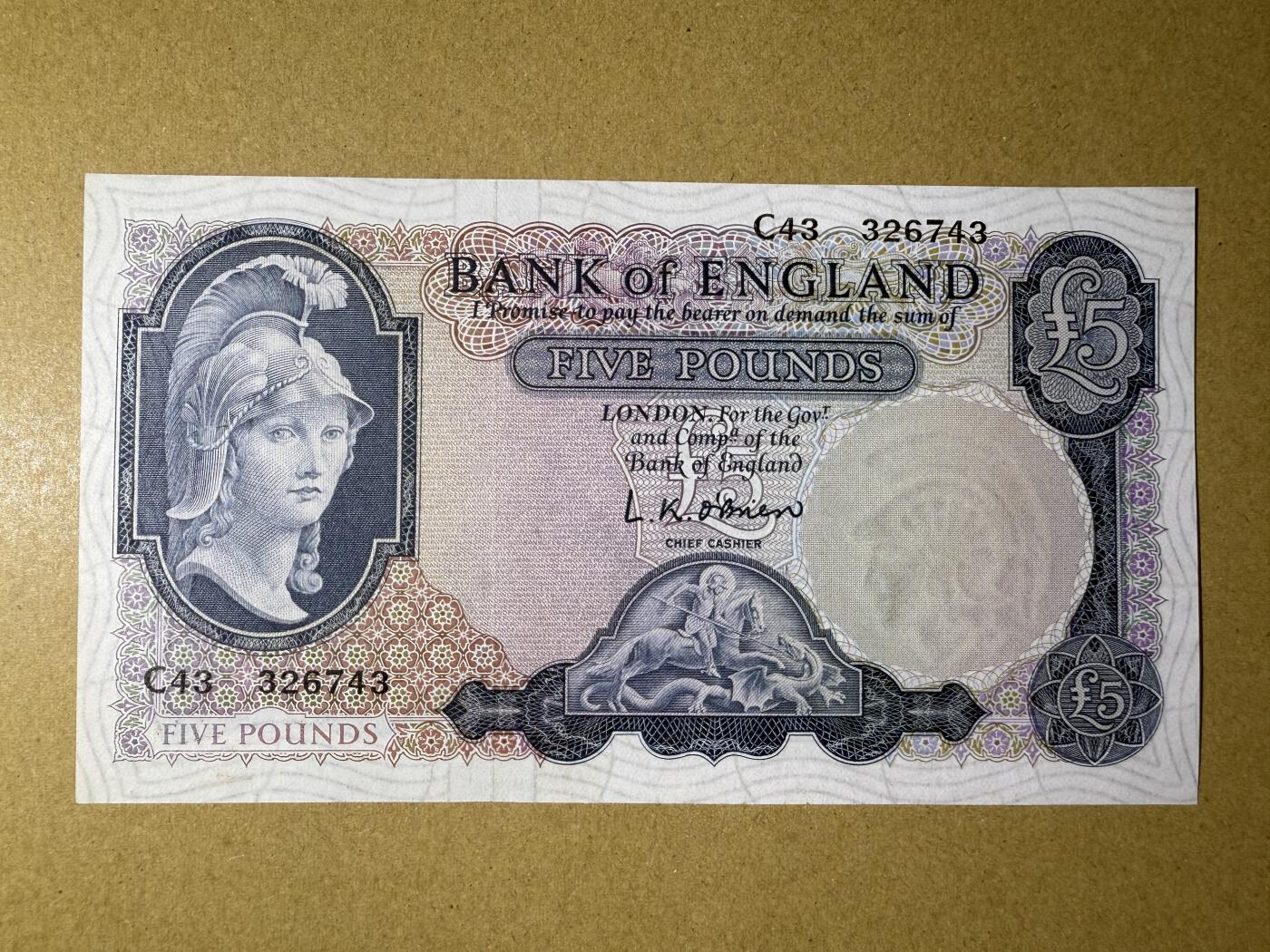 《艾美收藏》第220期-11.16周日外币畅拍场 英国5镑 UNC B序列 圣乔治屠龙