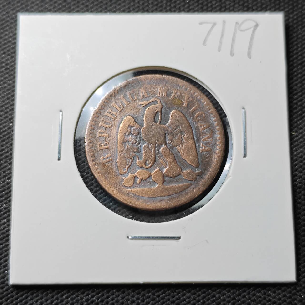 KK钱币收藏小铺  第371场  2月预留时间 周末发货  1891墨西哥1分铜币