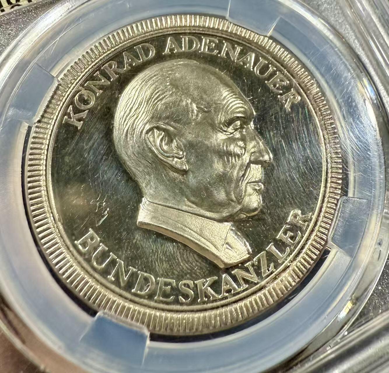 七河·世界币章小拍（总第27期） A首任西德总理康拉德.阿登纳高浮雕精制纯银纪念章