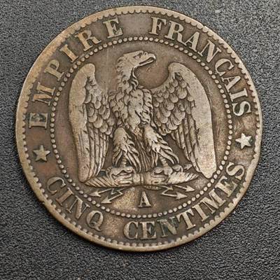 【淘币小摊】限时拍第七百九十七拍  老铜币场  满百包邮可预留两周  周一统一发货  - 法国1863年拿破仑三世5分铜币