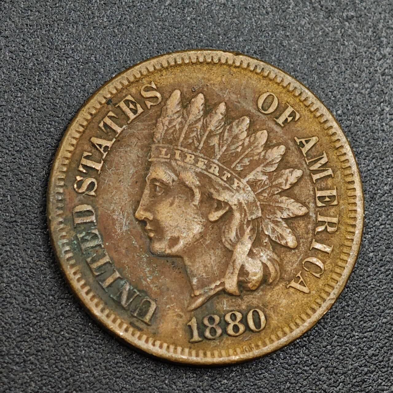 【淘币小摊】限时拍第七百九十七拍  老铜币场  满百包邮可预留两周  周一统一发货  美国1880年印第安一分铜币好品