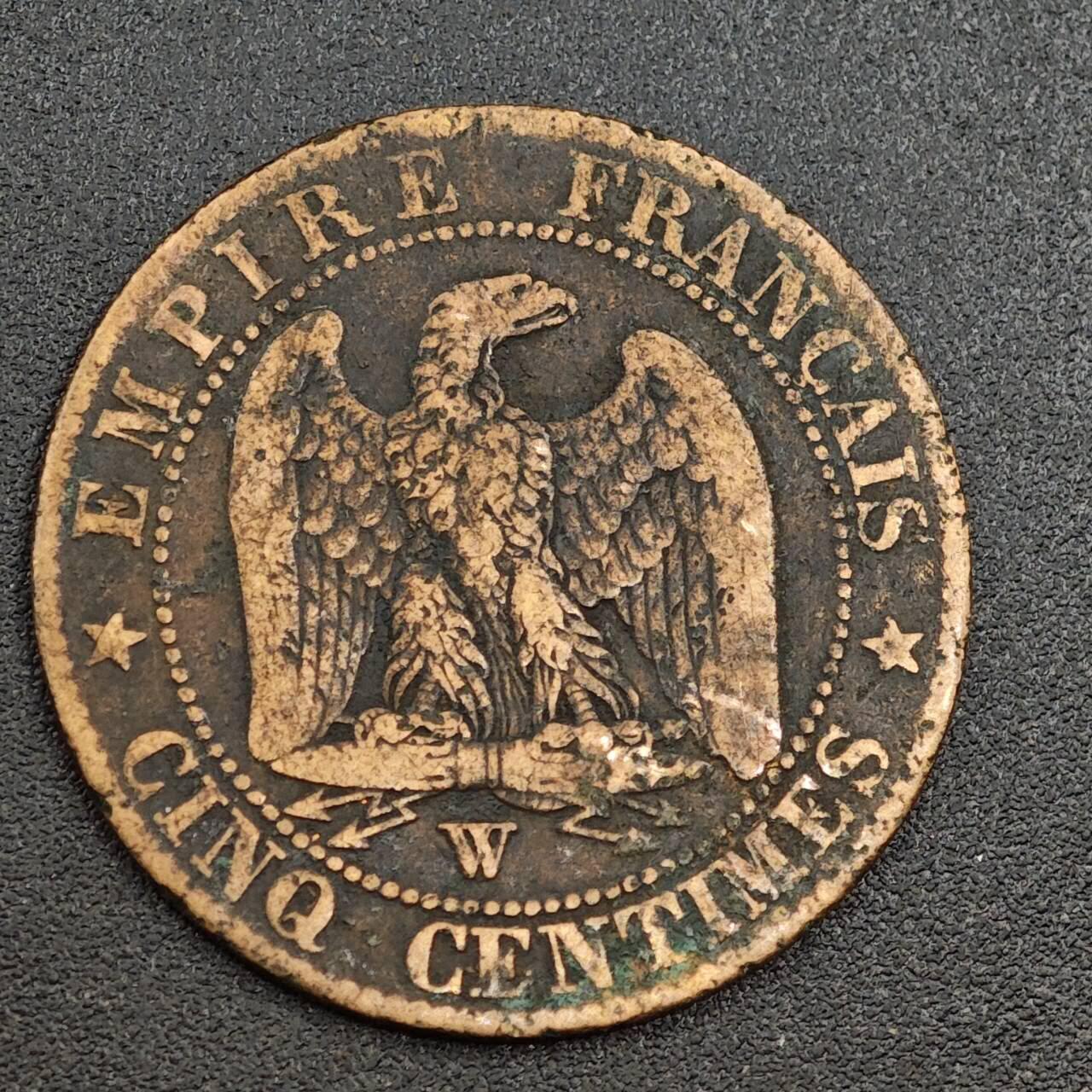 【淘币小摊】限时拍第七百九十七拍  老铜币场  满百包邮可预留两周  周一统一发货  法国1855年拿破仑三世5分铜币