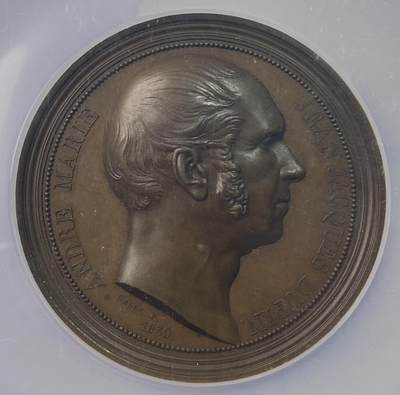 万国钱币拍卖第055期 - NGC MS63 1839年法国第二帝国安德烈·玛丽·让·雅克·杜平纪念大铜章 60.5MM 97.59G高浮雕大规格