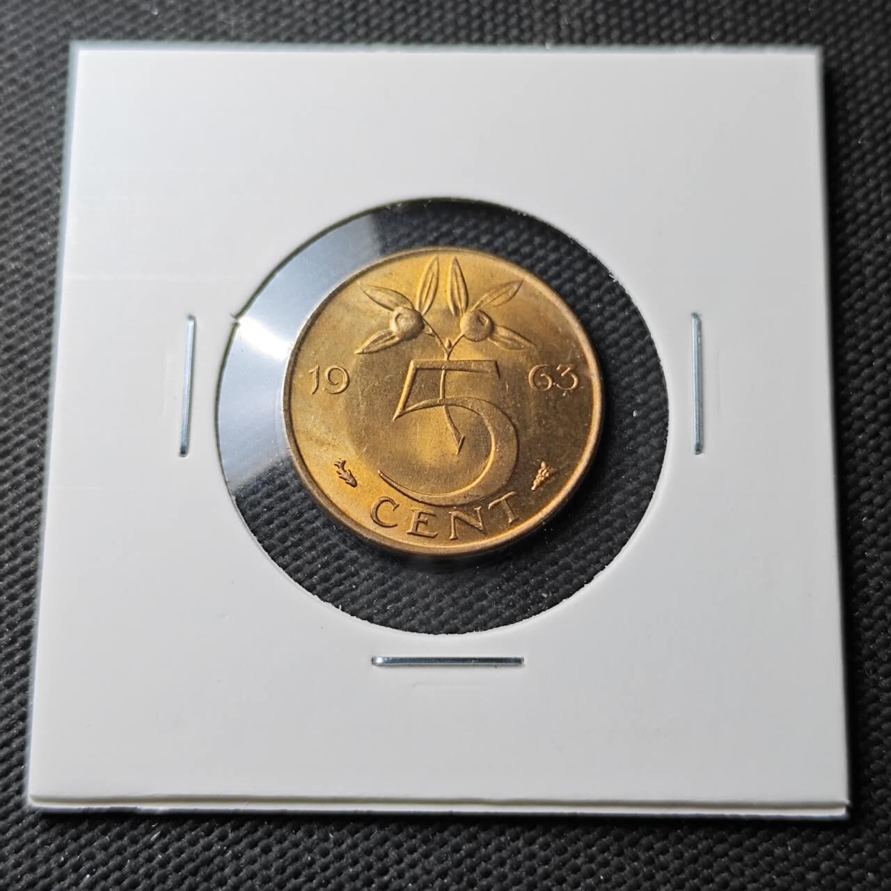 KK钱币收藏小铺  第371场  2月预留时间 周末发货  1963荷兰5分铜币 好品